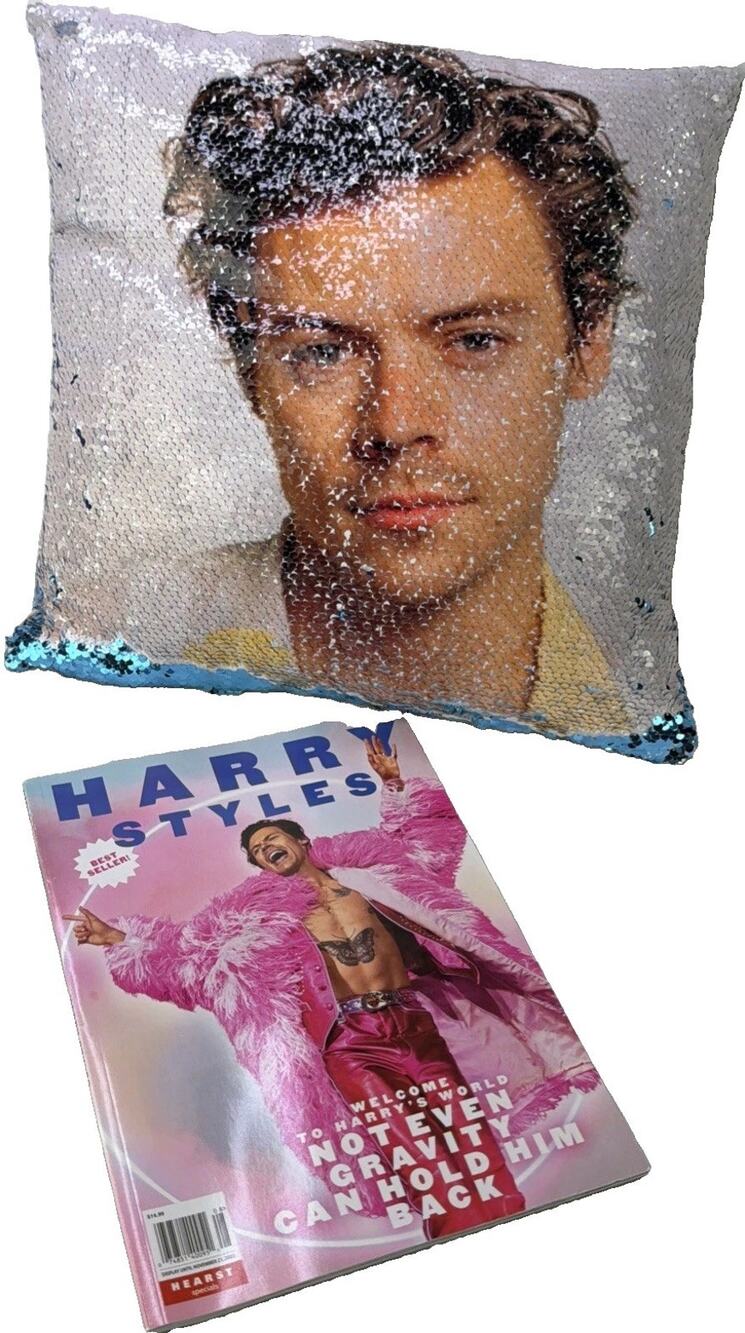 Harry Styles Sequin Pillow & Welcome To Harrys World Special Collectors Magazine